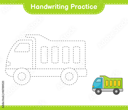 Handwriting practice. Tracing lines of Lorry. Educational children game, printable worksheet, vector illustration