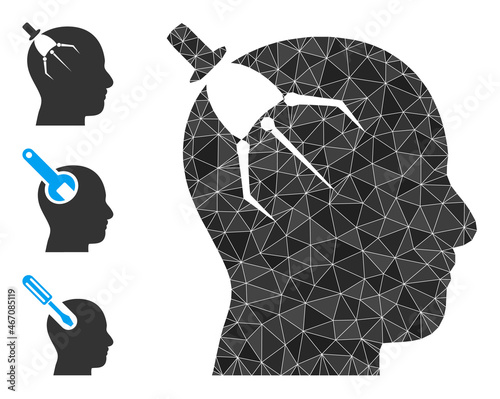 Low-poly brain intruder icon, and similar icons. Polygonal brain intruder vector is combined of scattered triangles. Flat geometric polygonal illustration is based on brain intruder icon.