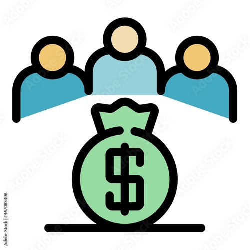 Outsource money bag icon. Outline outsource money bag vector icon color flat isolated