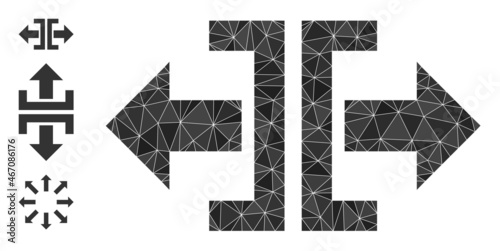 lowpoly divide horizontal direction icon, and bonus icons. Polygonal divide horizontal direction vector filled with scattered triangles.