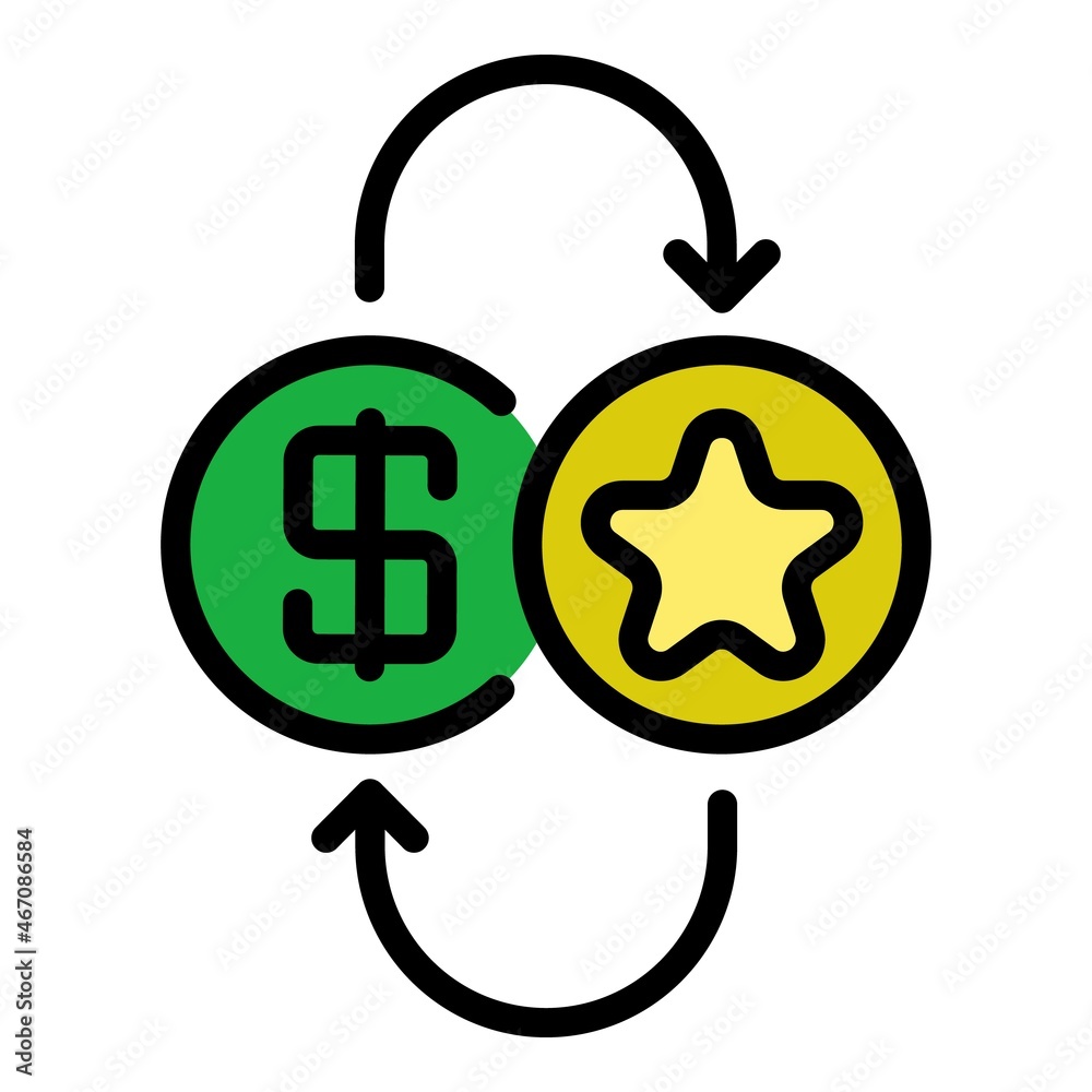 Bonus convert coin icon. Outline bonus convert coin vector icon color flat isolated Bonus convert coin icon. Outline bonus convert coin vector icon color flat isolated