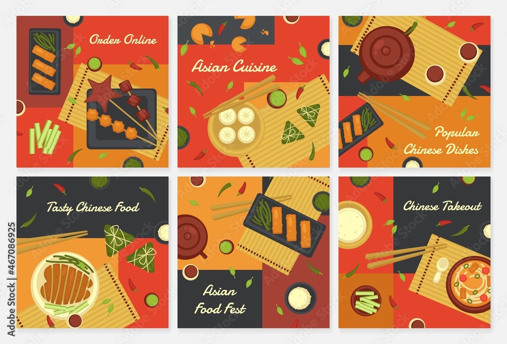 Asian food fest, chinese takeout, vector illustration.