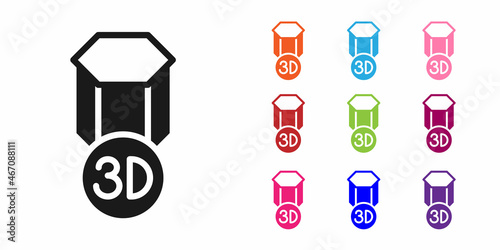 Black 3D printer icon isolated on white background. 3d printing. Set icons colorful. Vector