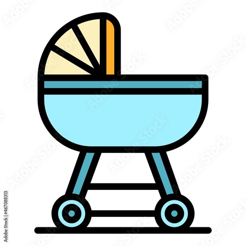 Baby pram icon. Outline baby pram vector icon color flat isolated