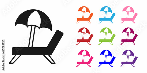 Black Sunbed icon isolated on white background. Beach umbrella and Sun lounger. Set icons colorful. Vector