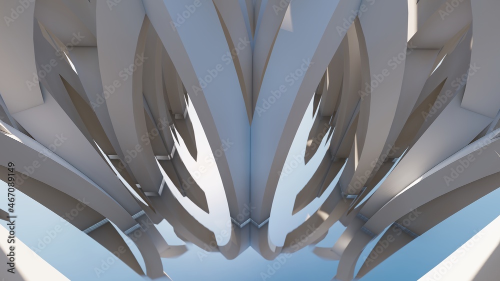 Obraz premium Futuristic architecture background design columns in interior 3d render