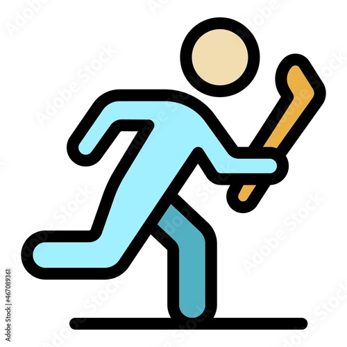 Hurling running player icon. Outline hurling running player vector icon color flat isolated