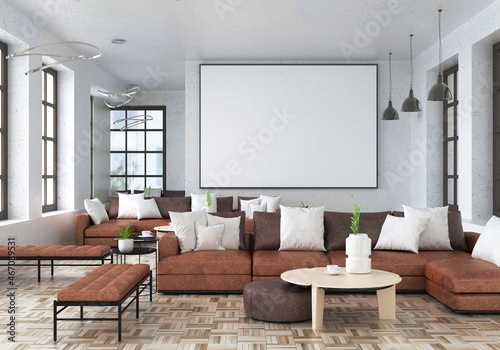 3D illustration Mockup photo frame in living room rendering © Johnstocker