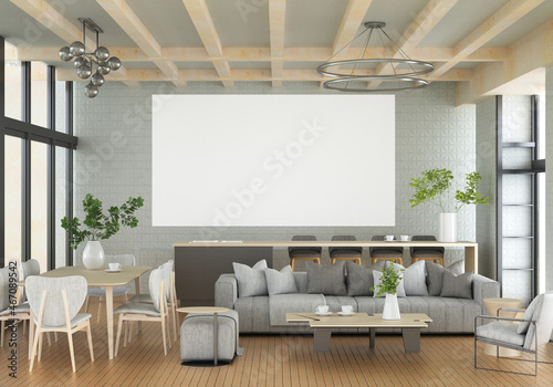 3D illustration Mockup photo frame in living room rendering