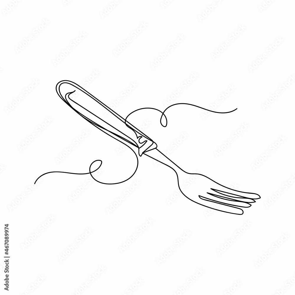 Vector continuous one single line drawing icon of stylish fork in silhouette on a white background. Linear stylized. Vector continuous one single line drawing icon of stylish fork in silhouette on a white background. Linear stylized.