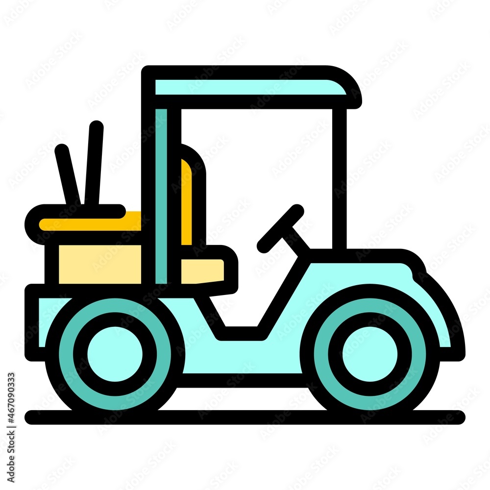 Golfer vehicle icon. Outline golfer vehicle vector icon color flat isolated