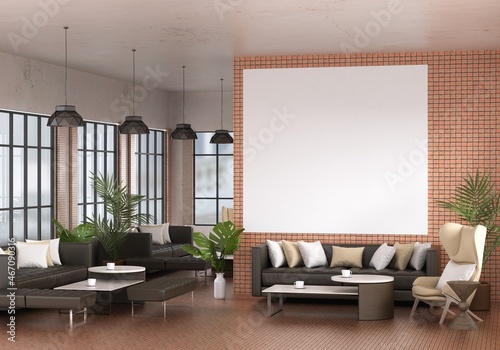 3D illustration Mockup photo frame in living room rendering