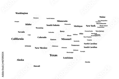 United States of America state names vector illustration on white background