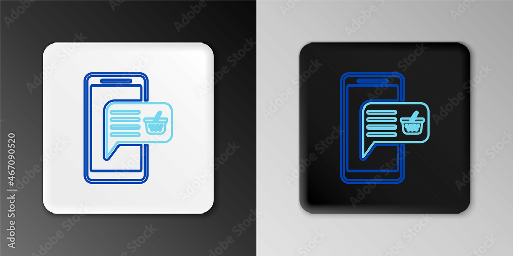Line Mobile phone and shopping basket icon isolated on grey background. Online buying symbol. Supermarket basket symbol. Colorful outline concept. Vector Line Mobile phone and shopping basket icon isolated on grey background. Online buying symbol. Supermarket basket symbol. Colorful outline concept. Vector