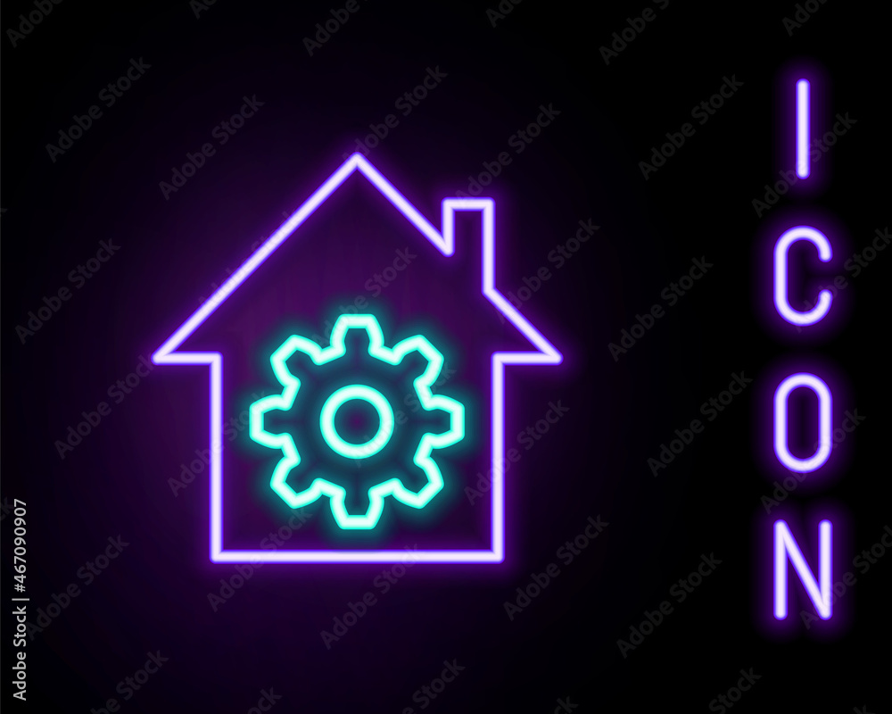 Glowing neon line Smart home settings icon isolated on black background. Remote control. Colorful outline concept. Vector Glowing neon line Smart home settings icon isolated on black background. Remote control. Colorful outline concept. Vector