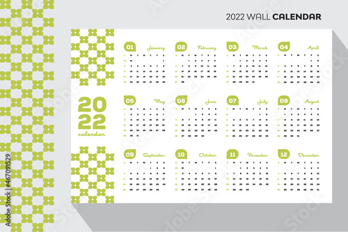 Green Color Leaf Pattern Nature Style 2022  Minimal Wall Calendar and Planner
