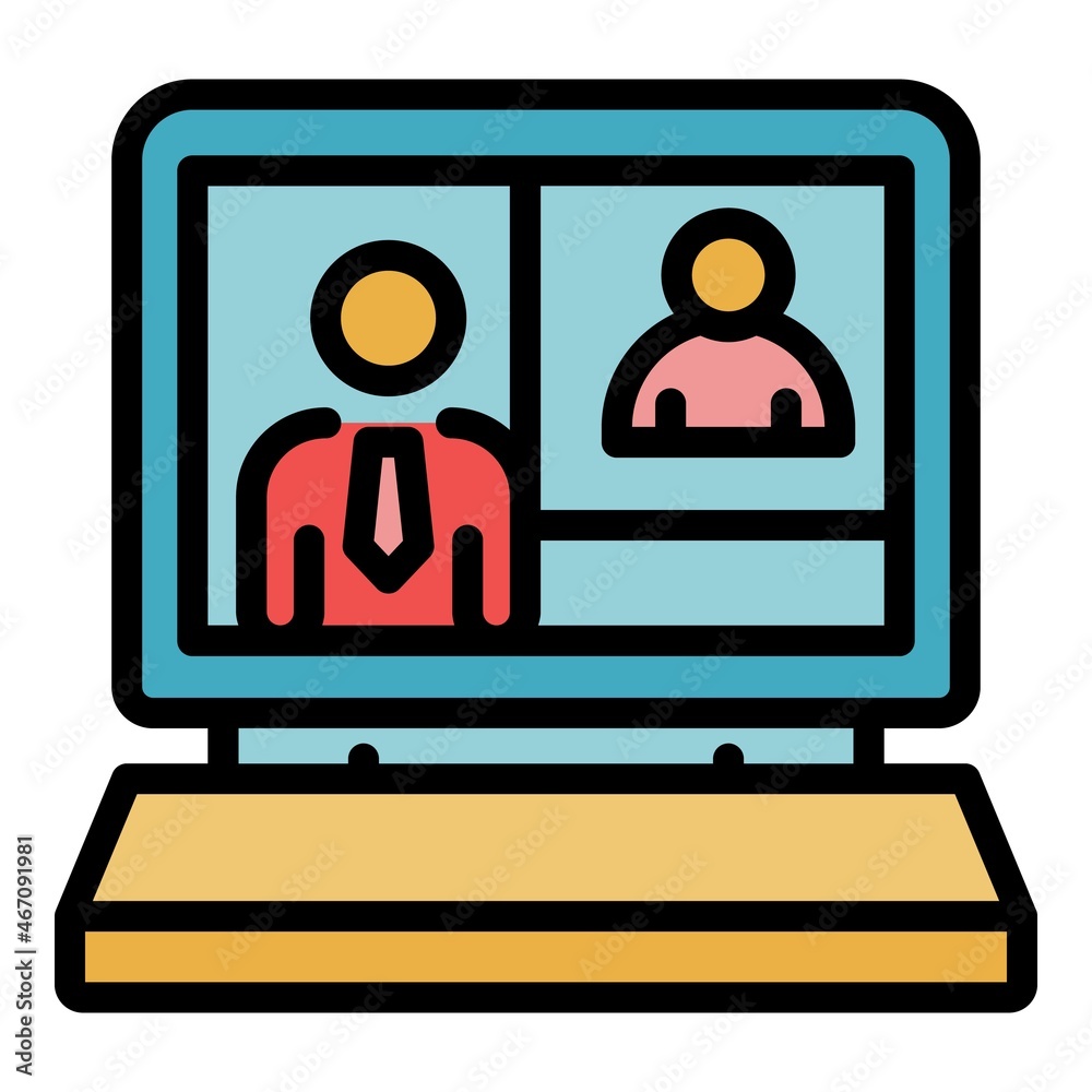Computer video chat icon. Outline computer video chat vector icon color flat isolated Computer video chat icon. Outline computer video chat vector icon color flat isolated