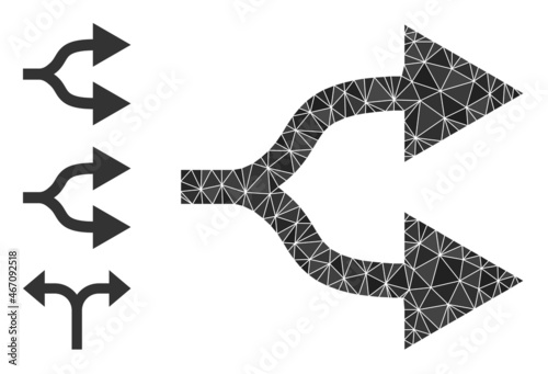 Low-poly split arrows right icon, and bonus icons. Polygonal split arrows right vector is constructed of random triangles.