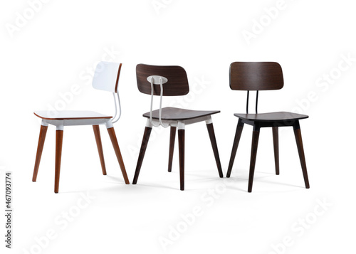 Single chair at different angles on a white background . 