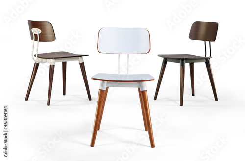 Single chair at different angles on a white background . 