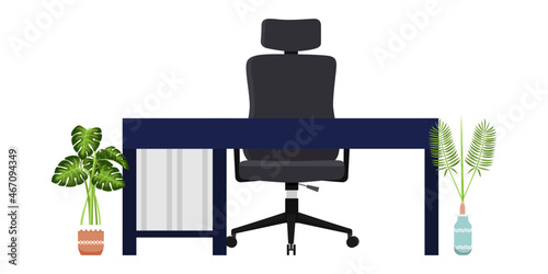 Modern Office home freelance desk with modern table chair and house plants