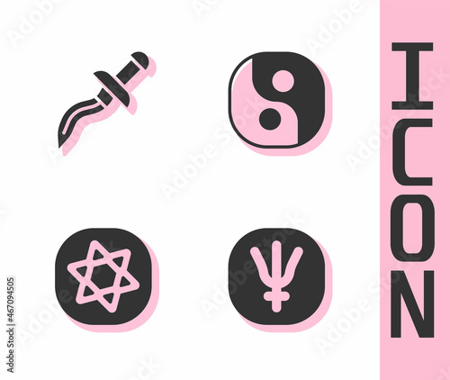 Set Neptune planet, Dagger, Tarot cards and Yin Yang icon. Vector