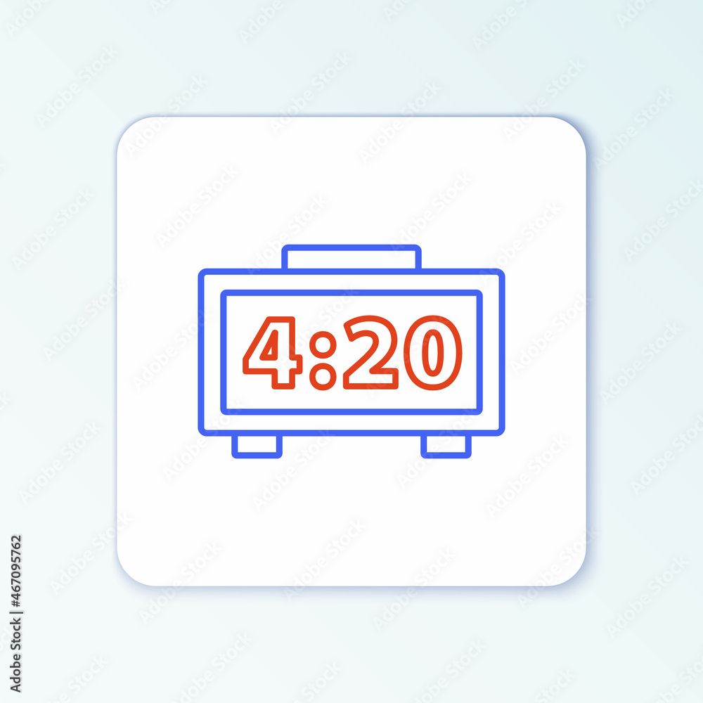 Line Digital alarm clock icon isolated on white background. Electronic watch alarm clock. Time icon. Colorful outline concept. Vector Line Digital alarm clock icon isolated on white background. Electronic watch alarm clock. Time icon. Colorful outline concept. Vector