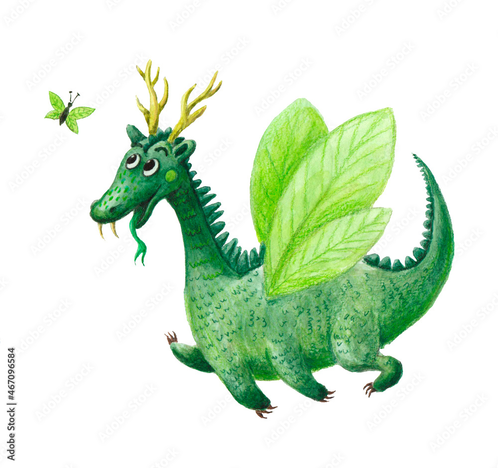 Fototapeta premium green dragon watercolor