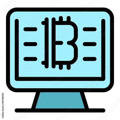 Monitor bitcoin icon. Outline monitor bitcoin vector icon color flat isolated