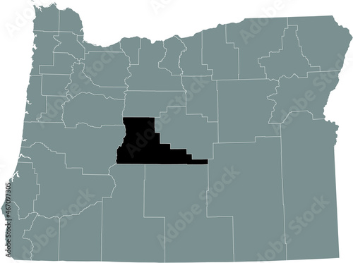 Black highlighted location map of the Deschutes County inside gray administrative map of the Federal State of Oregon, USA photo