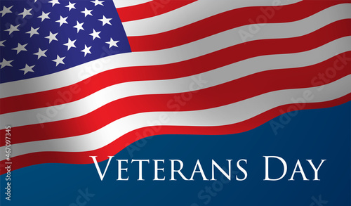 Veterans Day celebration illustration. US flag on HD background banner. Remember and honour.