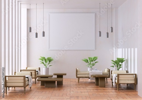 3D illustration Mockup photo frame in lounge rendering