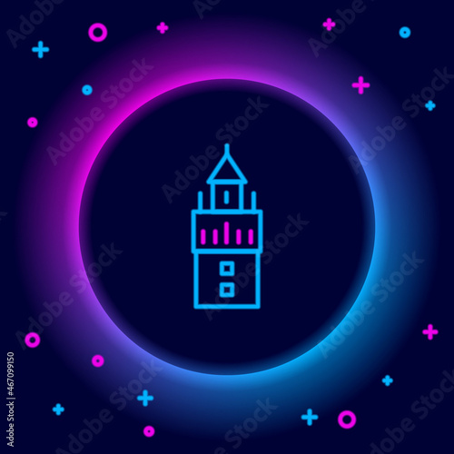 Glowing neon line Giralda in Seville Spain icon isolated on black background. Colorful outline concept. Vector