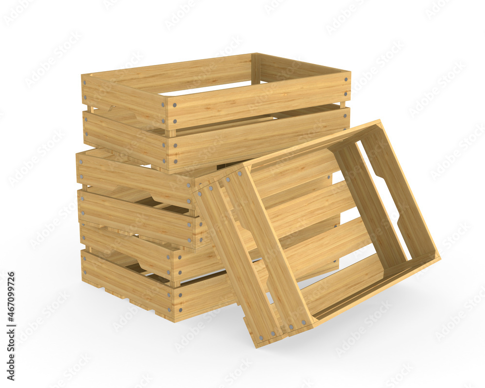 empty wooden crates on white background. Isolated 3D illustration empty wooden crates on white background. Isolated 3D illustration