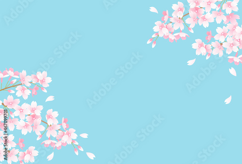 青空と桜と花びらのベクターイラスト背景