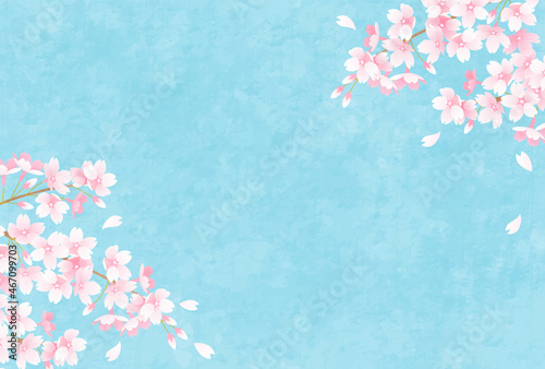 青空と桜と花びらのベクターイラスト背景
