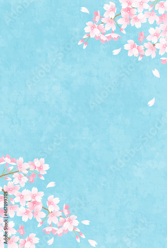 青空と桜と花びらのベクターイラスト背景