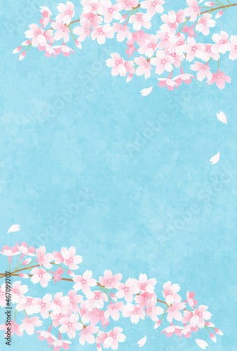 青空と桜と花びらのベクターイラスト背景