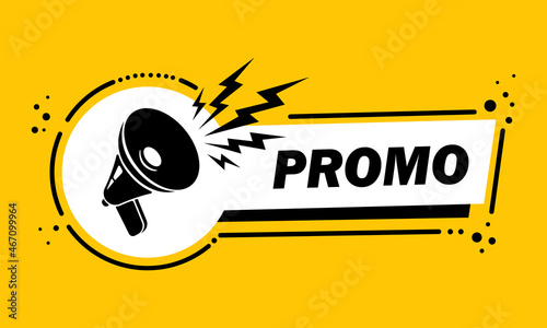 Megaphone with Promo speech bubble banner. Loudspeaker. Label for business, marketing and advertising. Vector on isolated background. EPS 10