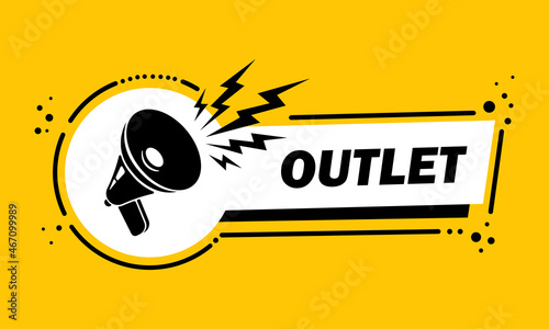 Megaphone with Outlet speech bubble banner. Loudspeaker. Label for business, marketing and advertising. Vector on isolated background. EPS 10