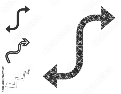 lowpoly opposite bend arrow icon, and other icons. Polygonal opposite bend arrow vector is combined of random triangles. Flat geometric polygonal illustration is based on opposite bend arrow icon.