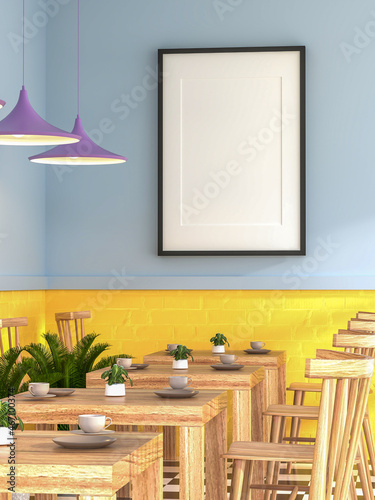 3D Mockup photo frame in Canteen interior
