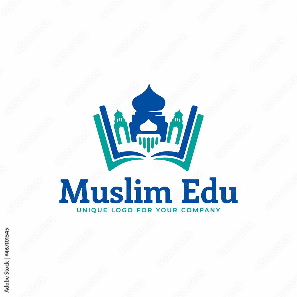 Creative Muslim education logo with book concept and mosque symbol.