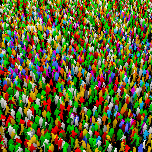 Tablou pe pânză Giant crowd of people background - 3D illustration of huge multi coloured abstra