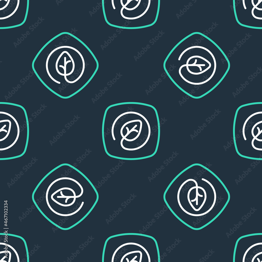 Line Location with leaf icon isolated seamless pattern on black background. Eco energy concept. Alternative energy concept. Vector