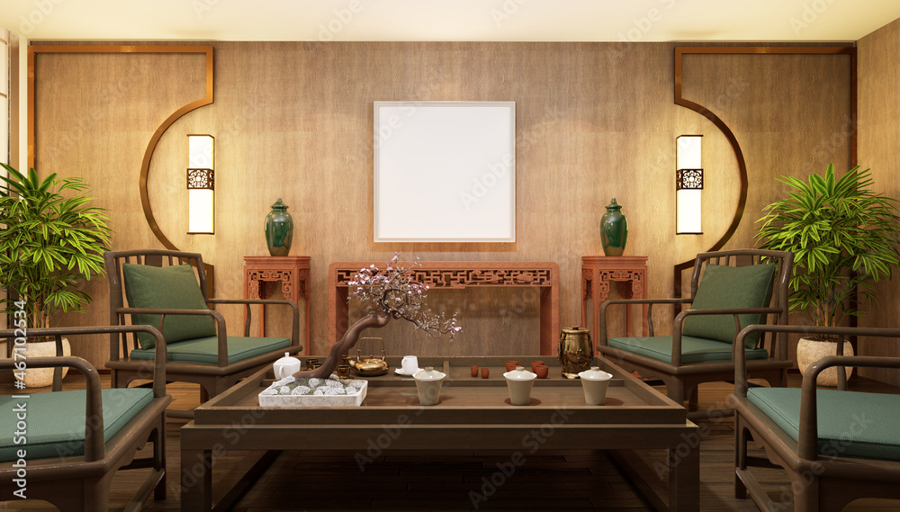 3D illustration Mockup photo frame in living room rendering 3D illustration Mockup photo frame in living room rendering