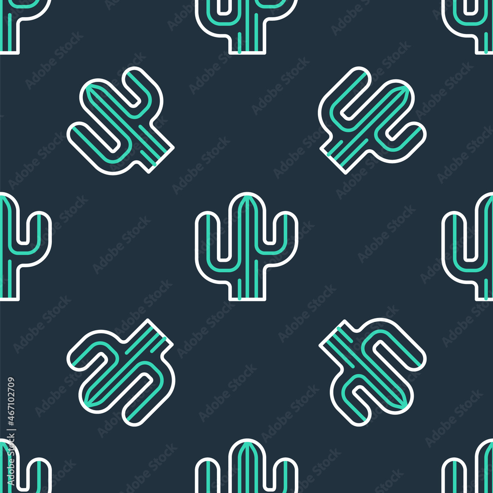 Fototapeta premium Line Cactus icon isolated seamless pattern on black background. Vector