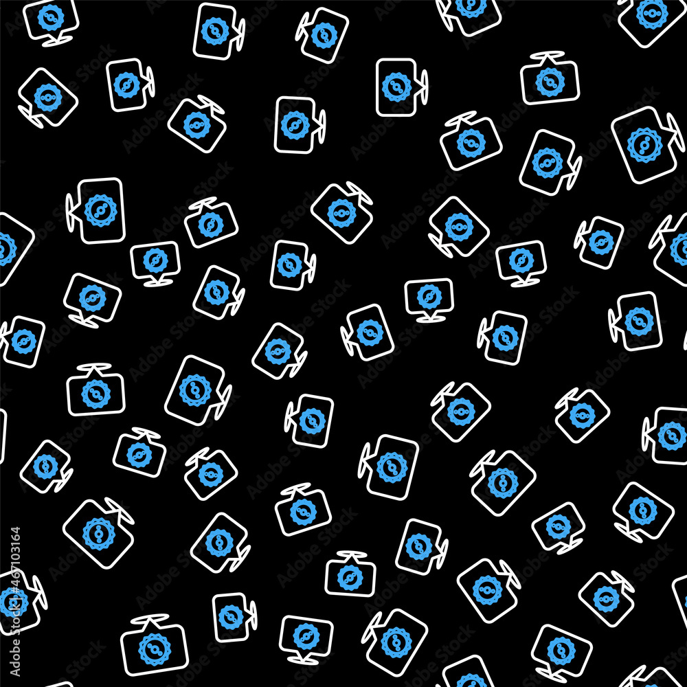 Line Circular saw blade icon isolated seamless pattern on black background. Saw wheel. Vector Line Circular saw blade icon isolated seamless pattern on black background. Saw wheel. Vector