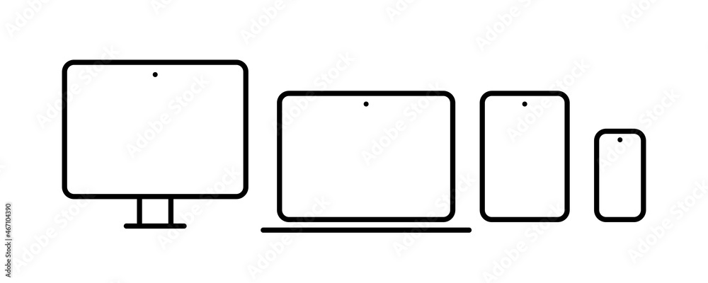 Computer, laptop, tablet and smart phone icon set. Device mockup. Vector EPS 10. Isolated on white background Computer, laptop, tablet and smart phone icon set. Device mockup. Vector EPS 10. Isolated on white background