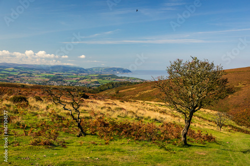views west of the Somerset coast and Minehead from the top of the Quantocks Hills in south west England UK photo